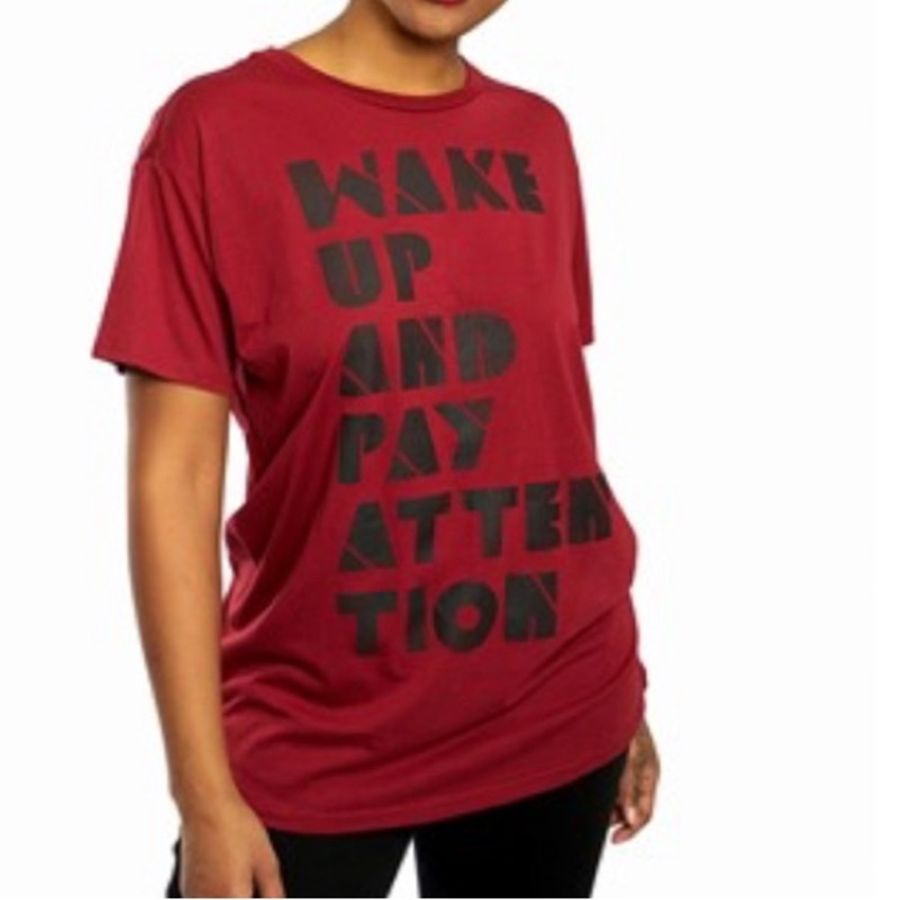 DUBGEE any Whoopi wake up pay attention Red Graphic T-Shirt XL modal NWT